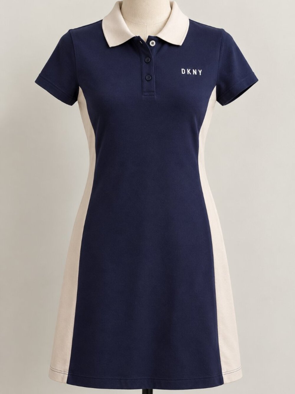 C078 DKNY Sport Colorblock Short-Sleeve Polo Mini Dress